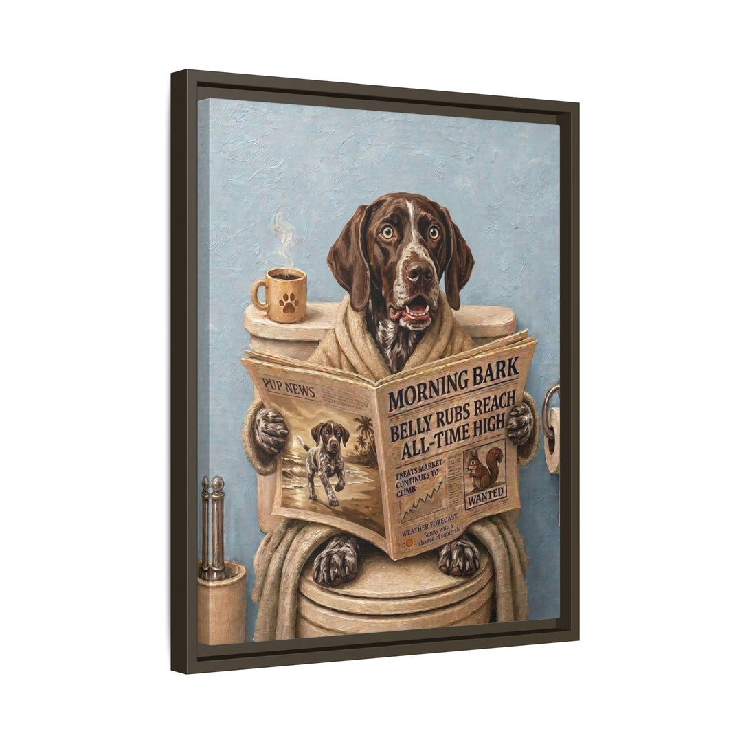 "Morning Business" - German Shorthaired Pointer Vertical Framed Canvas - Dog Lover Wall Art