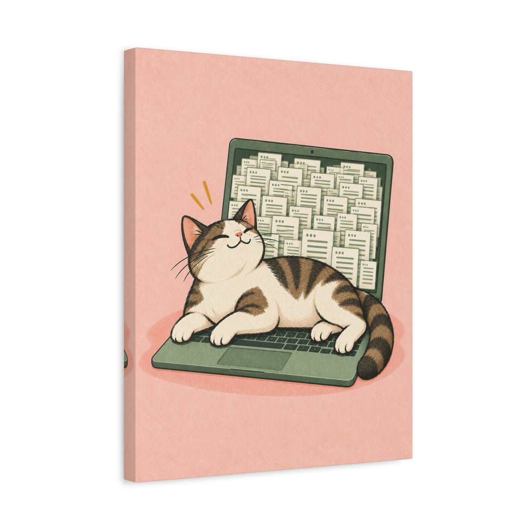 Keyboard Supervisor – Funny Cat Art with a Laptop Takeover at Work – Canvas / Framed Canvas