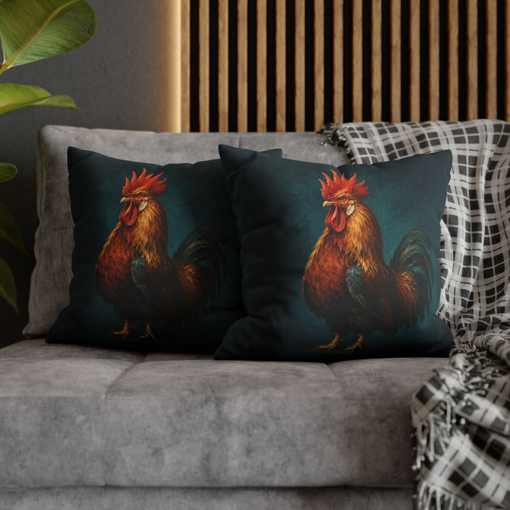 Portrait of the Rooster – Rooster Art with a Comb Like a Painted Crown – Pillow / Cover