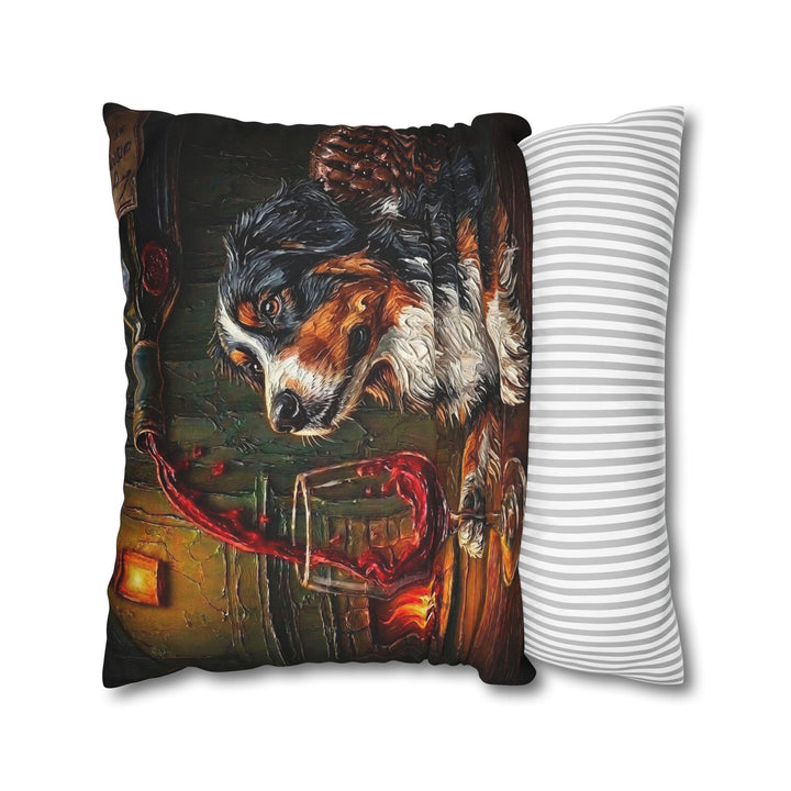 "Wine & Woof" - Australian Shepherd Pillow Cover - Dog Lover Home Decor