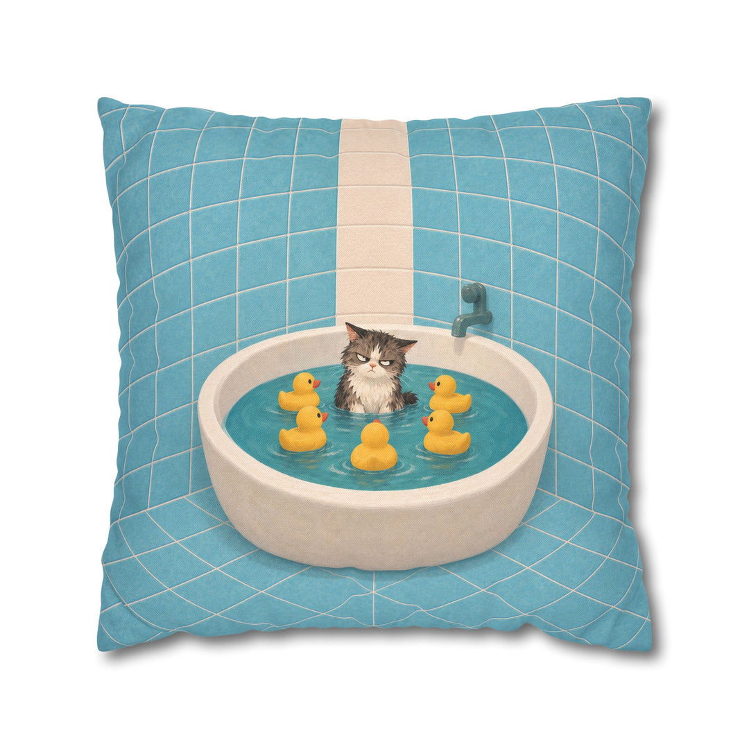 Rubber Duck Committee – Funny Cat Bathroom Art with a Bathtub Standoff – Pillow / Cover