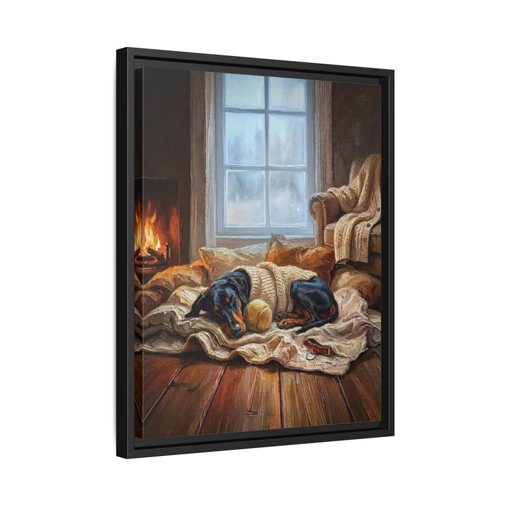 "Calm Memories" - Doberman Vertical Framed Canvas - Dog Lover Wall Art
