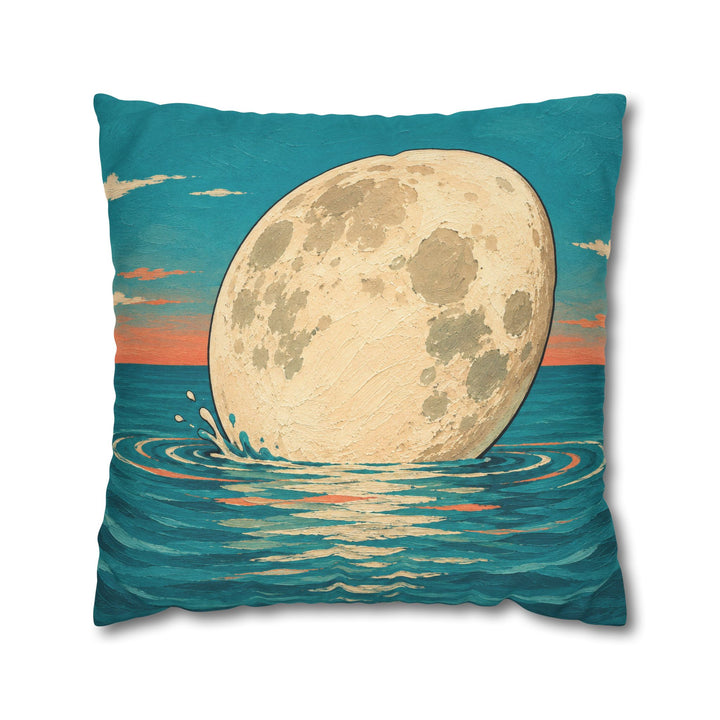 The Moon Takes a Coffee Break – Whimsical Wall Art with a Biscuit Dip in the Ocean – Pillow / Cover