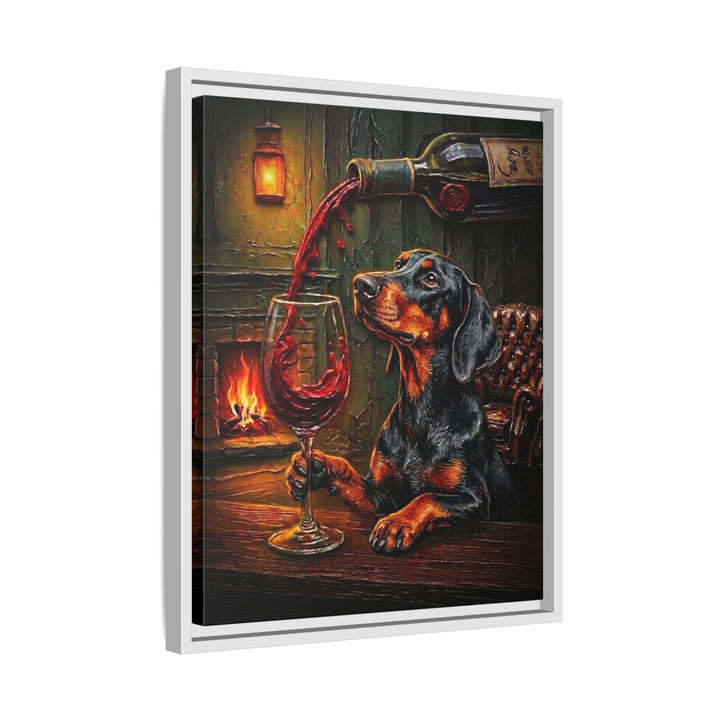 "Wine & Woof" - Doberman Vertical Framed Canvas - Dog Lover Wall Art
