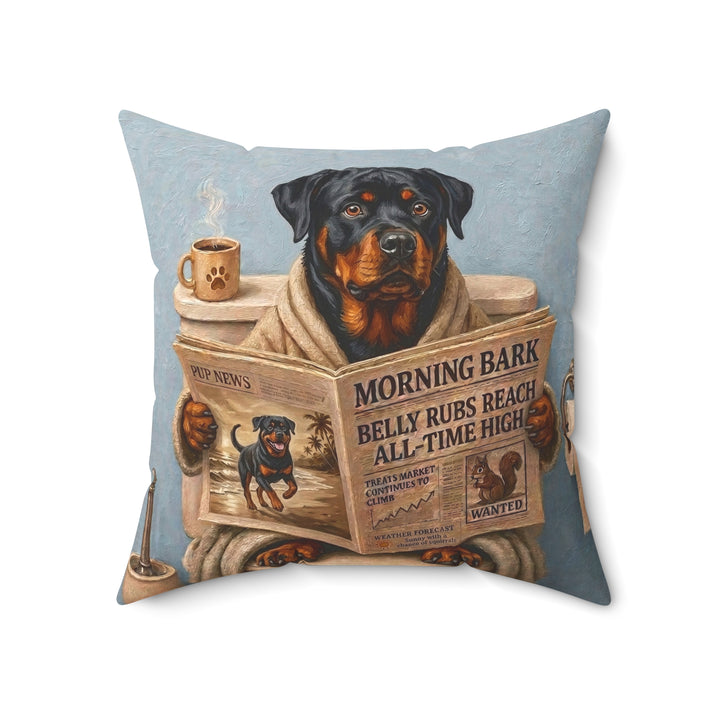 "Morning Business" - Rottweiler Throw Pillow - Dog Lover Home Decor