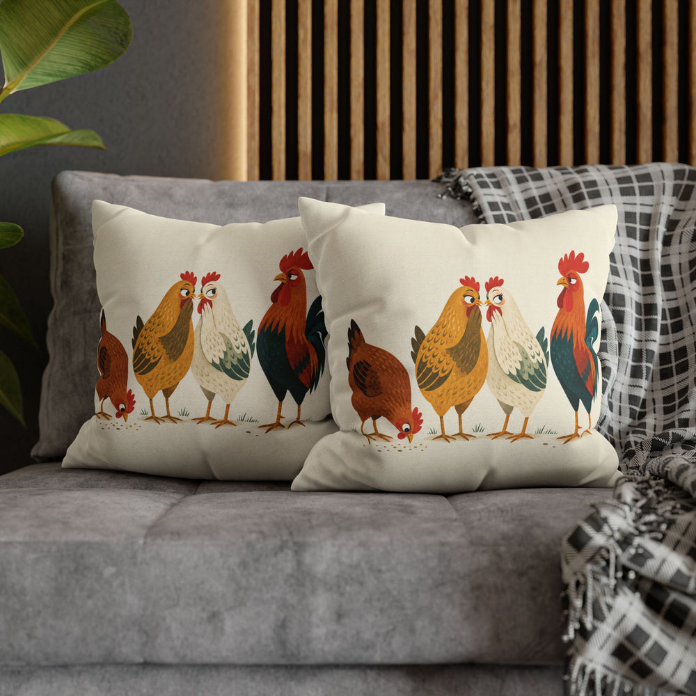 Coop Gossip, Mid Century – Mid Century Modern Art with Geometric Hens Talking – Pillow / Cover
