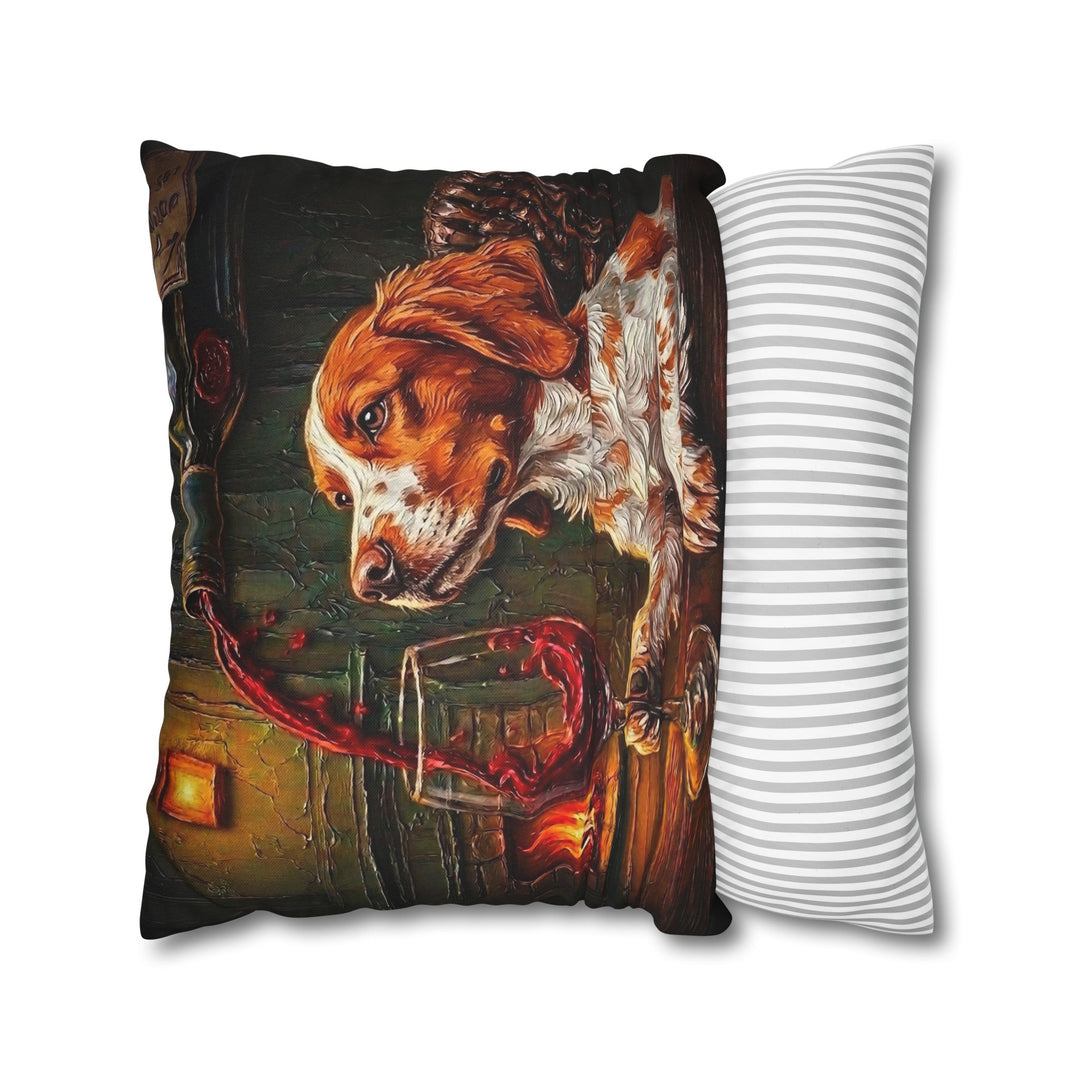 "Wine & Woof" - Brittany Spaniel Pillow Cover - Dog Lover Home Decor