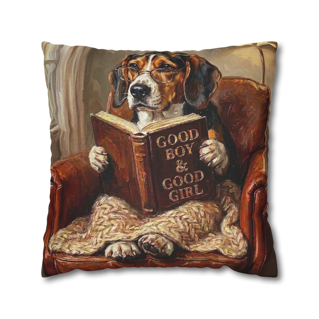 "Evening Read" - Beagle Throw Pillow - Dog Lover Home Decor