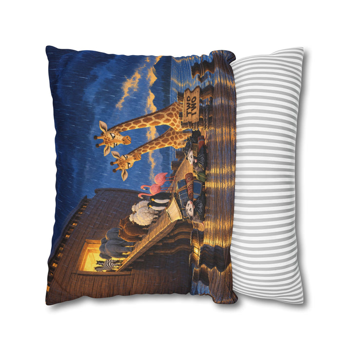 Two by Two – Noahs Ark Wall Art with a Gangway Queue in Evening Rain – Pillow / Cover