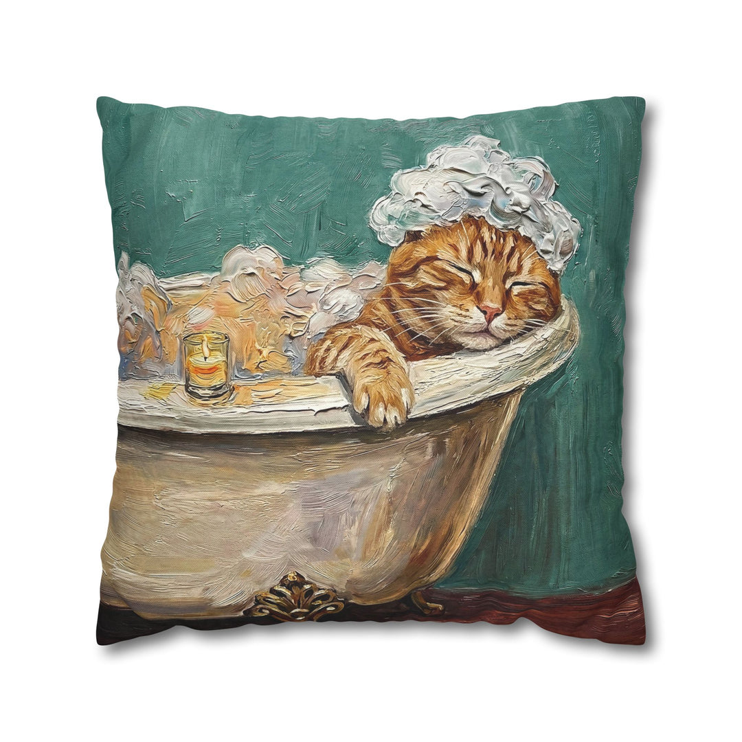 "Spa Day" - Orange Ginger Tabby Pillow Cover - Cat Lover Home Decor