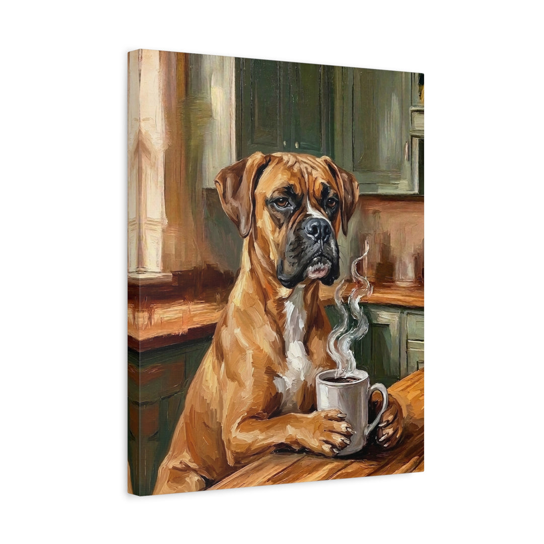 "Before Coffee" - Boxer Vertical Canvas - Dog Lover Wall Art
