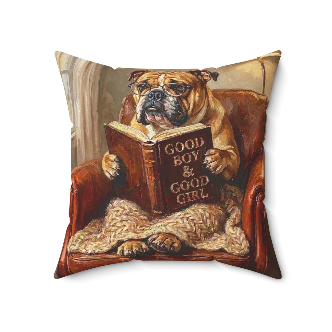 "Evening Read" - English Bulldog Throw Pillow - Dog Lover Home Decor