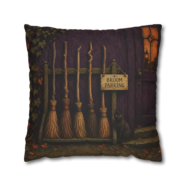 Broom Parking Only – Witchy Wall Art with Bristles Racked by the Door – Pillow / Cover