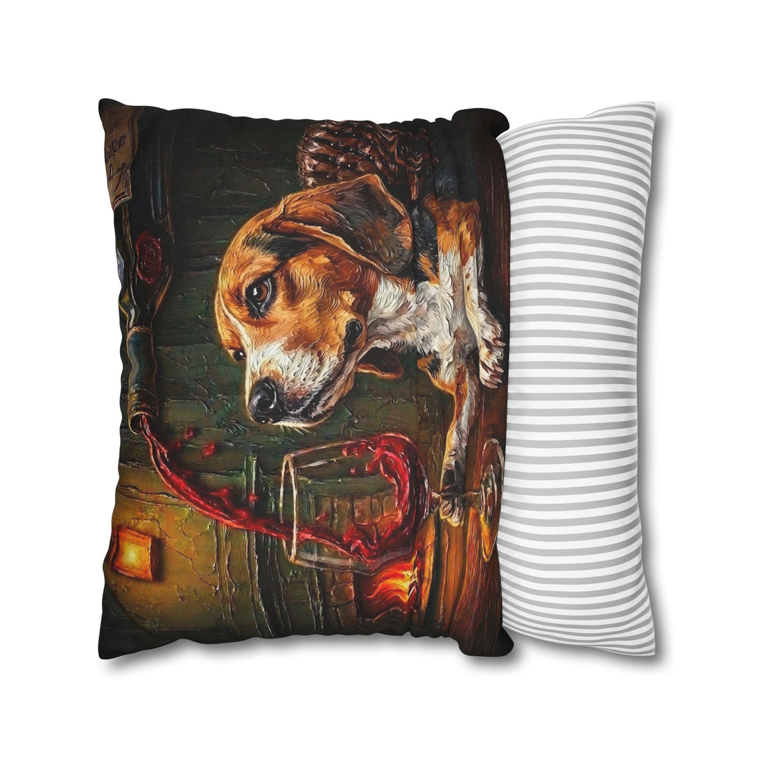"Wine & Woof" - Beagle Pillow Cover - Dog Lover Home Decor