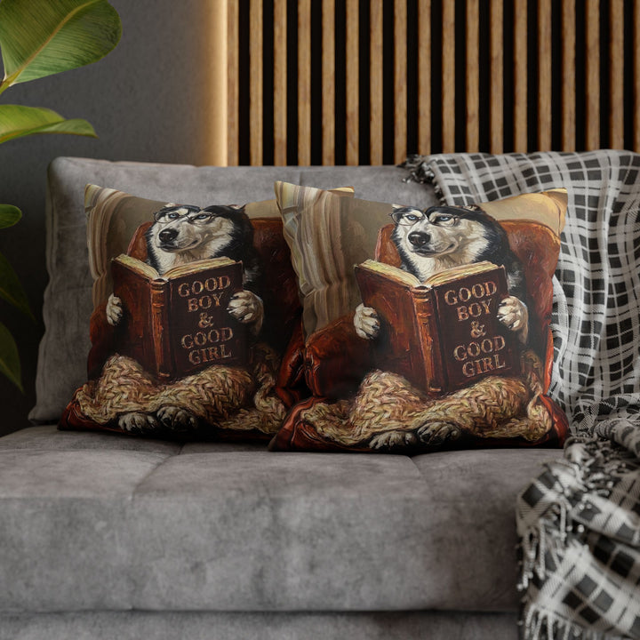 "Evening Read" - Husky Throw Pillow - Dog Lover Home Decor