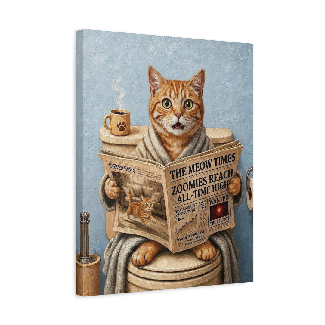 "Morning Business" - Orange Ginger Tabby Vertical Canvas - Cat Lover Wall Art