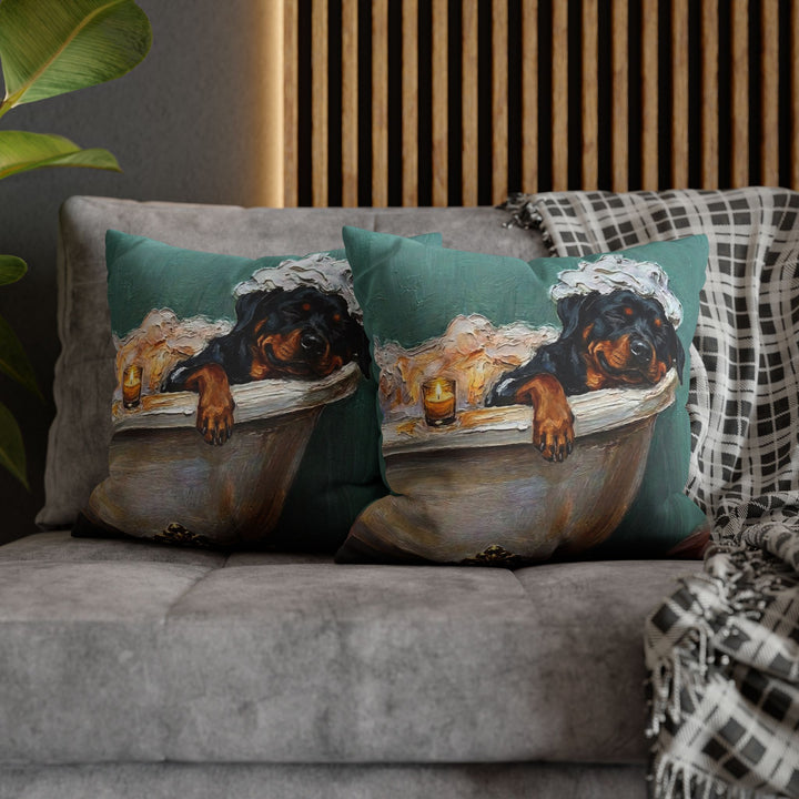 "Spa Day" - Rottweiler Throw Pillow - Dog Lover Wall Art Home Decor