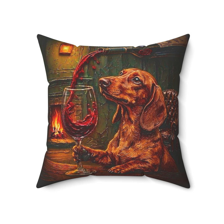 "Wine & Woof" - Dachshund Throw Pillow - Dog Lover Home Decor