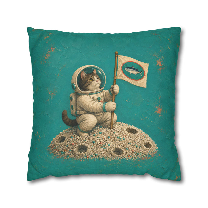 One Small Step – Whimsical Wall Art with an Astronaut Cat and a Flag – Pillow / Cover