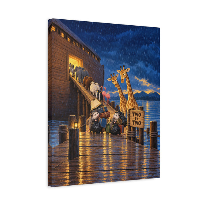 Two by Two – Noahs Ark Wall Art with a Gangway Queue in Evening Rain – Canvas / Framed Canvas
