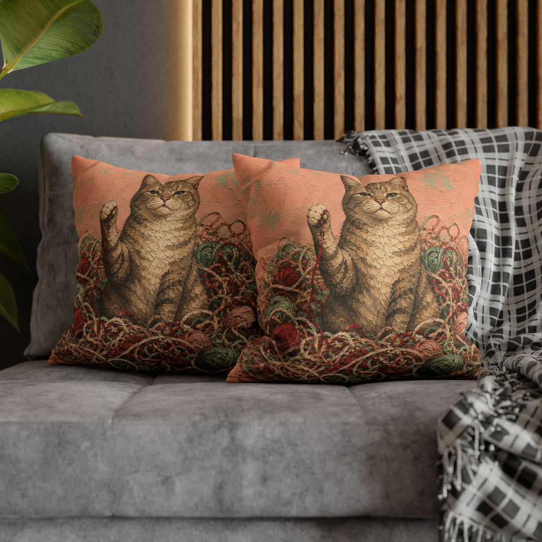 The Yarn Audit – Yarn Wall Art with a Cat in a Crochet Explosion – Pillow / Cover