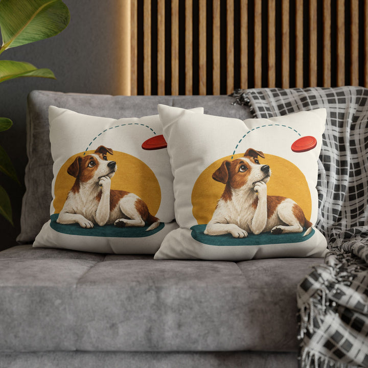 The Flying Disc Physicist – Funny Dog Art with a Midair Catch and Sharp Eyes – Pillow / Cover