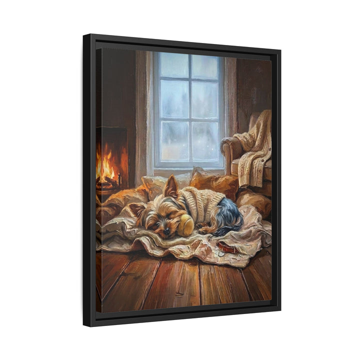 "Calm Memories" - Yorkie Vertical Framed Canvas - Dog Lover Wall Art