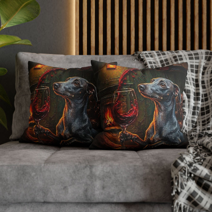 "Wine & Woof" - Italian Greyhound Throw Pillow - Dog Lover Home Decor