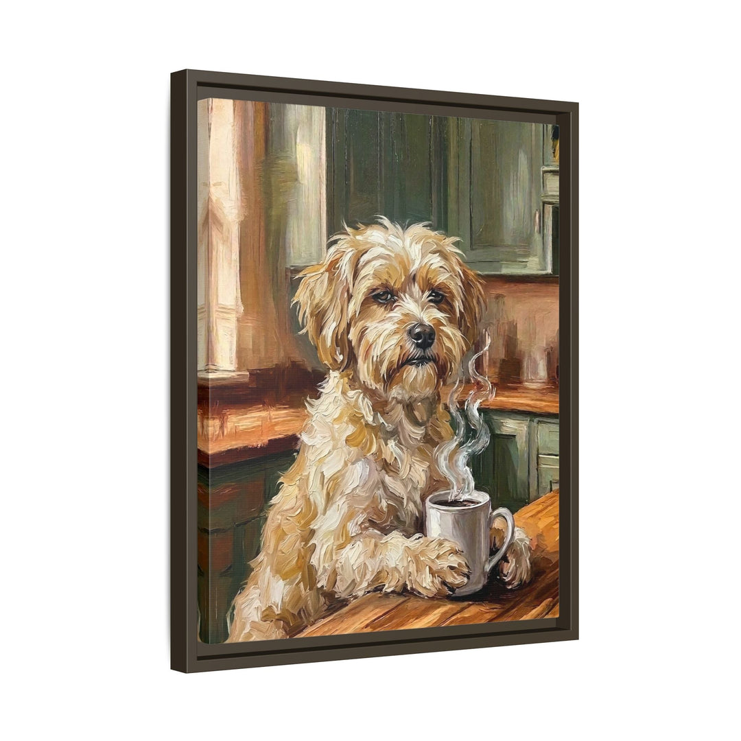 "Before Coffee" - Havanese Vertical Framed Canvas - Dog Lover Wall Art