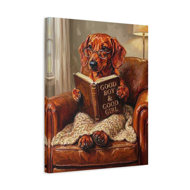 "Evening Read" - Dachshund Vertical Canvas - Dog Lover Wall Art