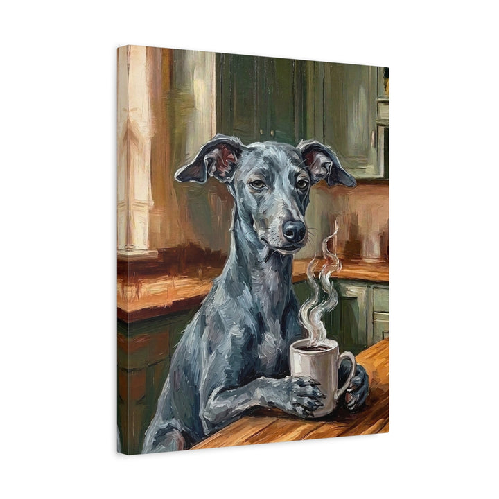 "Before Coffee" - Italian Greyhound Vertical Canvas - Dog Lover Wall Art