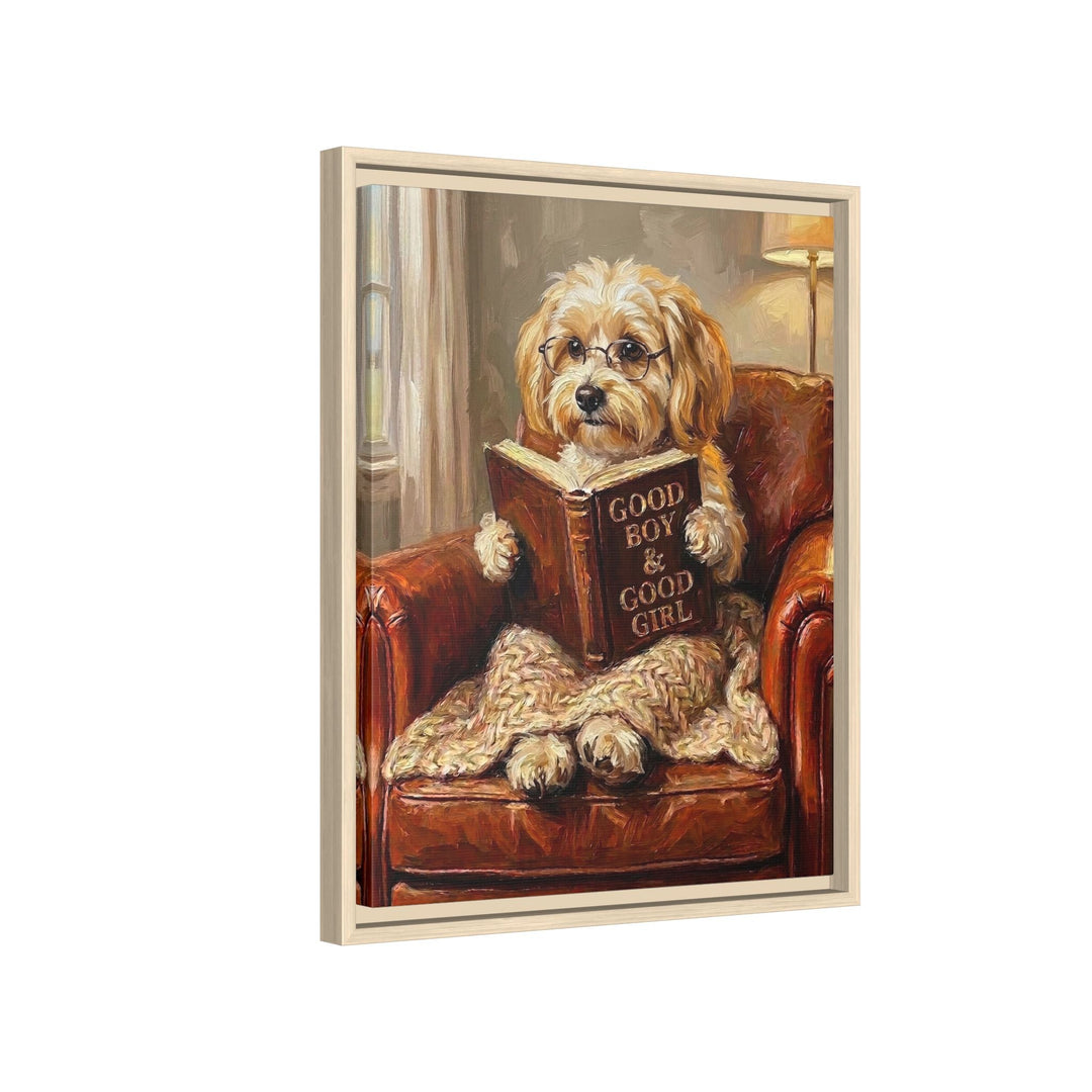 "Evening Read" - Havanese Vertical Framed Canvas - Dog Lover Wall Art