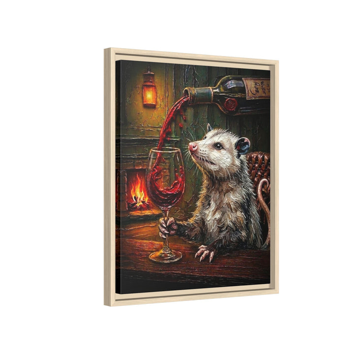 "Wine & Spirit" - Opossum Vertical Framed Canvas - Spirit Animal Wall Art