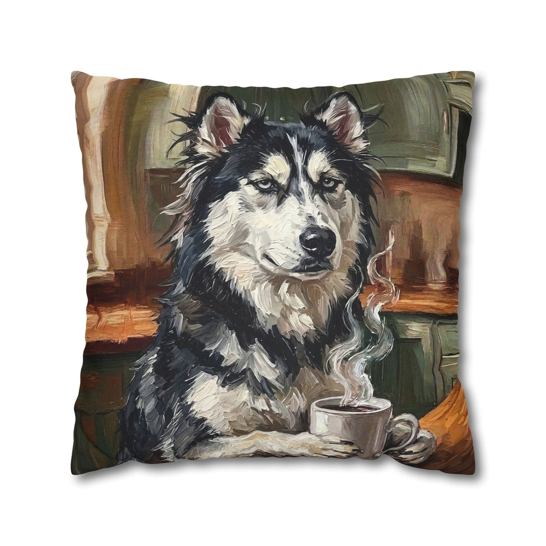 "Before Coffee" - Husky Throw Pillow - Dog Lover Home Decor