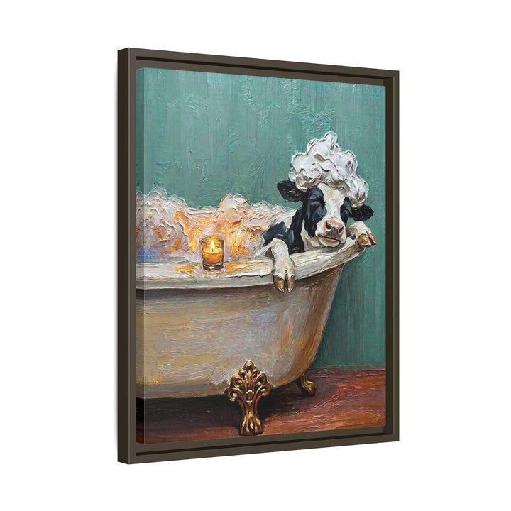 "Bubble Time" - Cow Vertical Framed Canvas - Spirit Animal Wall Art