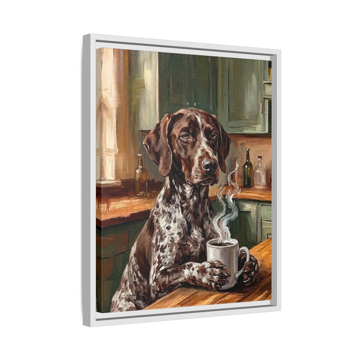 "Before Coffee" - German Shorthaired Pointer Vertical Framed Canvas - Dog Lover Wall Art