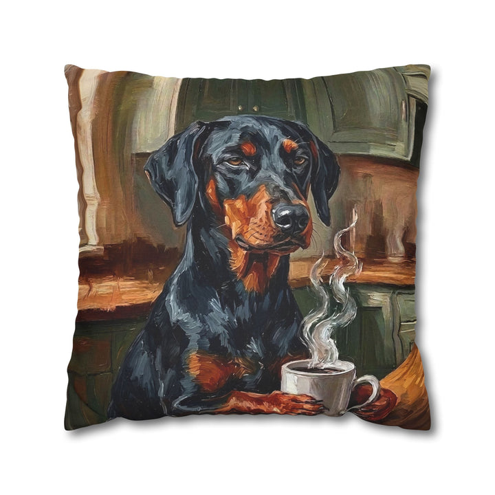 "Before Coffee" - Doberman Throw Pillow - Dog Lover Home Decor