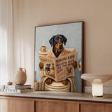 "Morning Business" - Doberman Vertical Framed Canvas - Dog Lover Wall Art