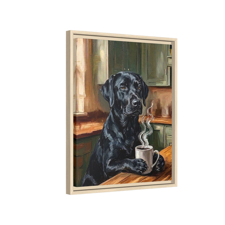 "Before Coffee" - Labrador Vertical Framed Canvas - Dog Lover Wall Art
