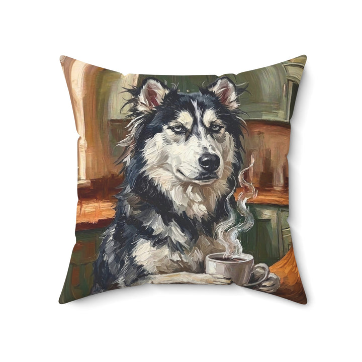 "Before Coffee" - Husky Throw Pillow - Dog Lover Home Decor