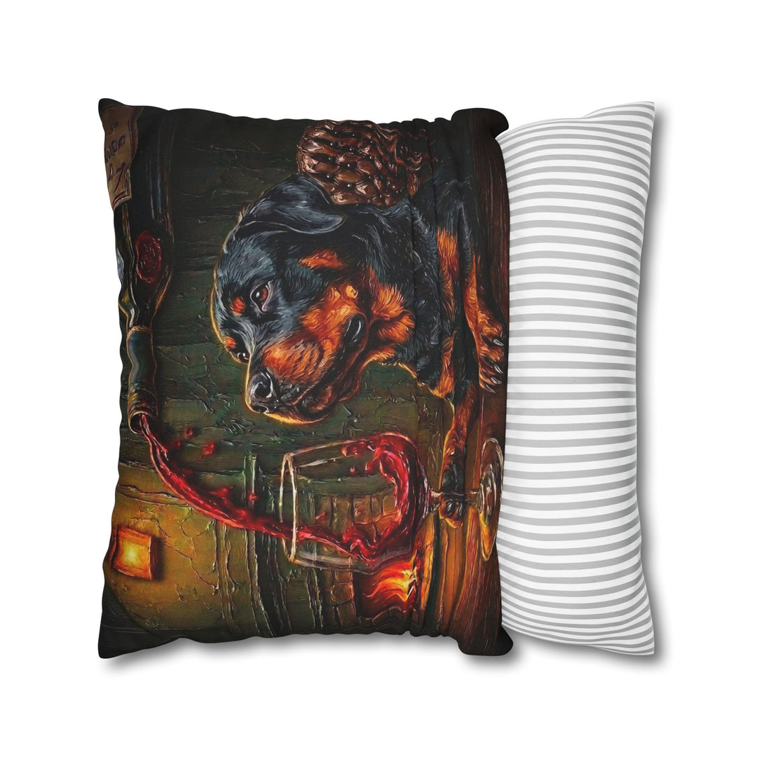 "Wine & Woof" - Rottweiler Pillow Cover - Dog Lover Home Decor