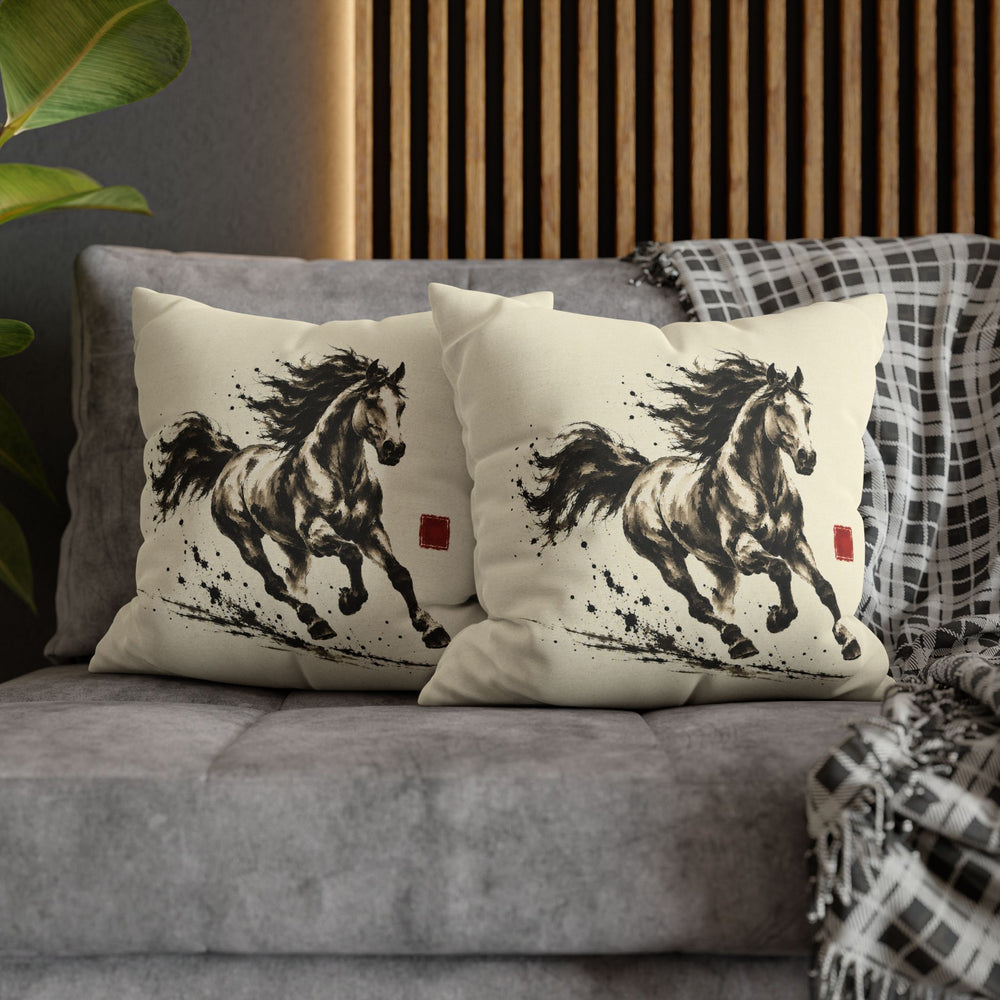 Year of the Horse Gallop – Horse Art with Ink Brush Energy in Full Stride – Pillow / Cover