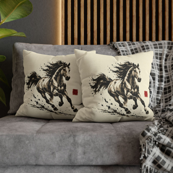 Year of the Horse Gallop – Horse Art with Ink Brush Energy in Full Stride – Pillow / Cover