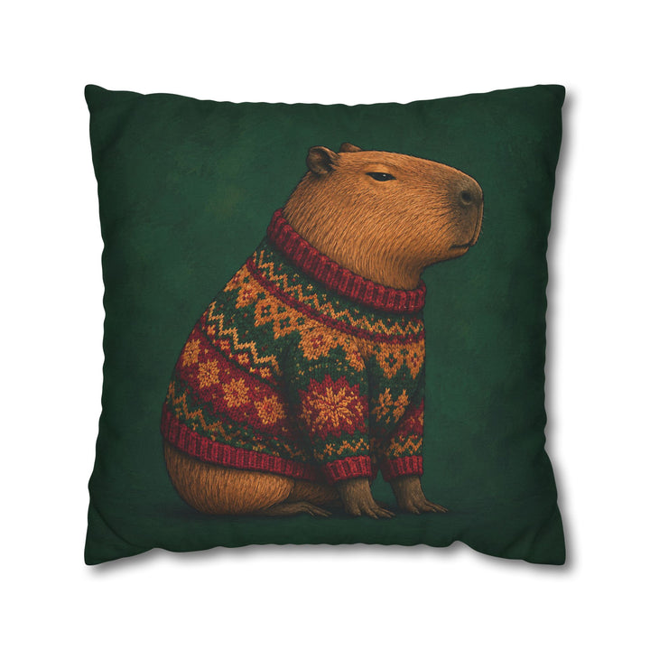 Sweater Committee – Capybara Wall Art with a Knitted Holiday Knit – Pillow / Cover