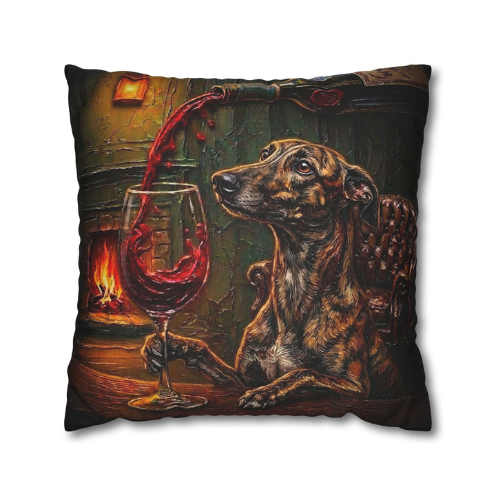 "Wine & Woof" - Greyhound Throw Pillow - Dog Lover Home Decor