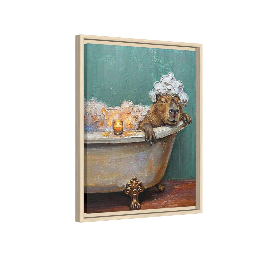 "Bubble Time" - Capybara Vertical Framed Canvas - Spirit Animal Wall Art