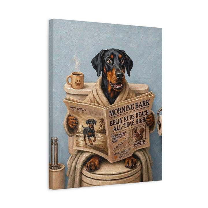 "Morning Business" - Doberman Vertical Canvas - Dog Lover Wall Art