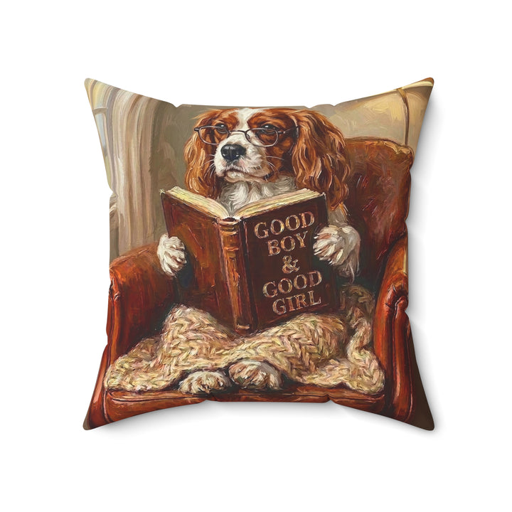 "Evening Read" - Cavalier King Charles Throw Pillow - Dog Lover Home Decor