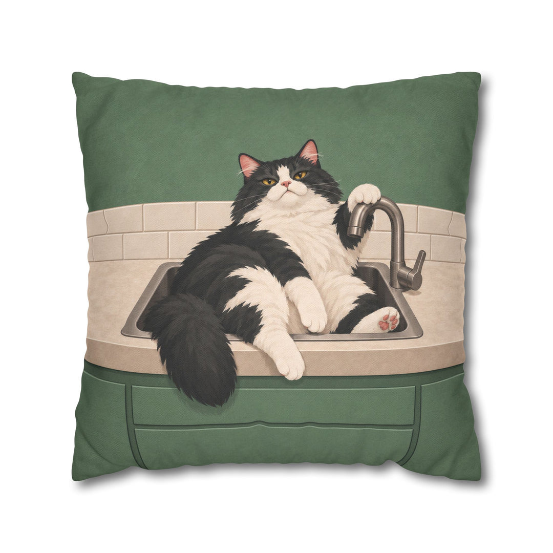Sink Loaf II – Funny Cat Art with an Overflowing Kitchen Basin – Pillow / Cover