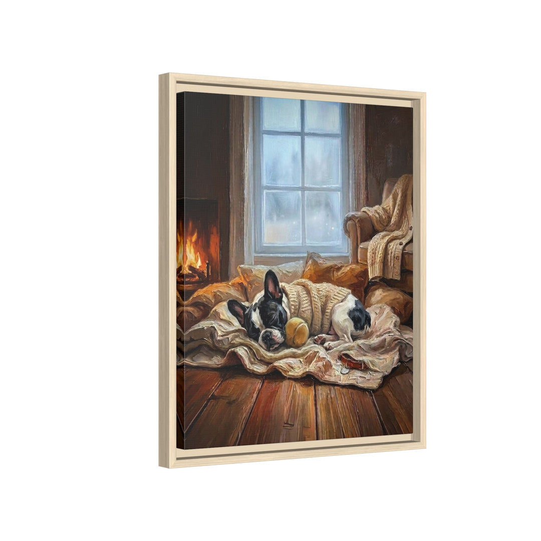 "Calm Memories" - Boston Terrier Vertical Framed Canvas - Dog Lover Wall Art